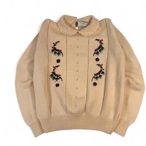 Susan Bristol 1980’s Cream Sweater with Floral Embroidery